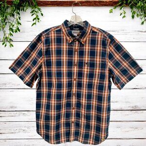 Carhartt Shirt Men's Large Blue Plaid Casual Short Sleeve Button Up Work Western